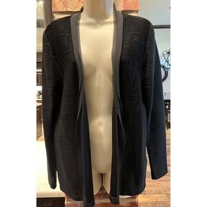 Massimo Dutti Women's Black Ribbed Open Cardigan Chiffon Accent Size S